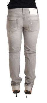 Jean gris gris chic en lambeaux slim en lambeaux