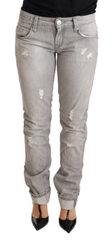 Jean gris gris chic en lambeaux slim en lambeaux