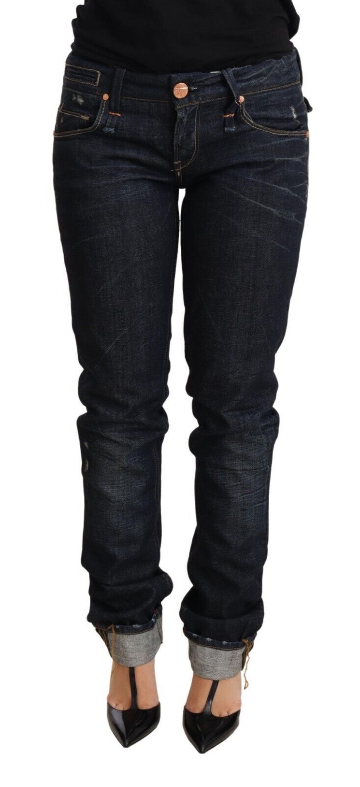 Jean bleu foncé élégant taille basse skinny