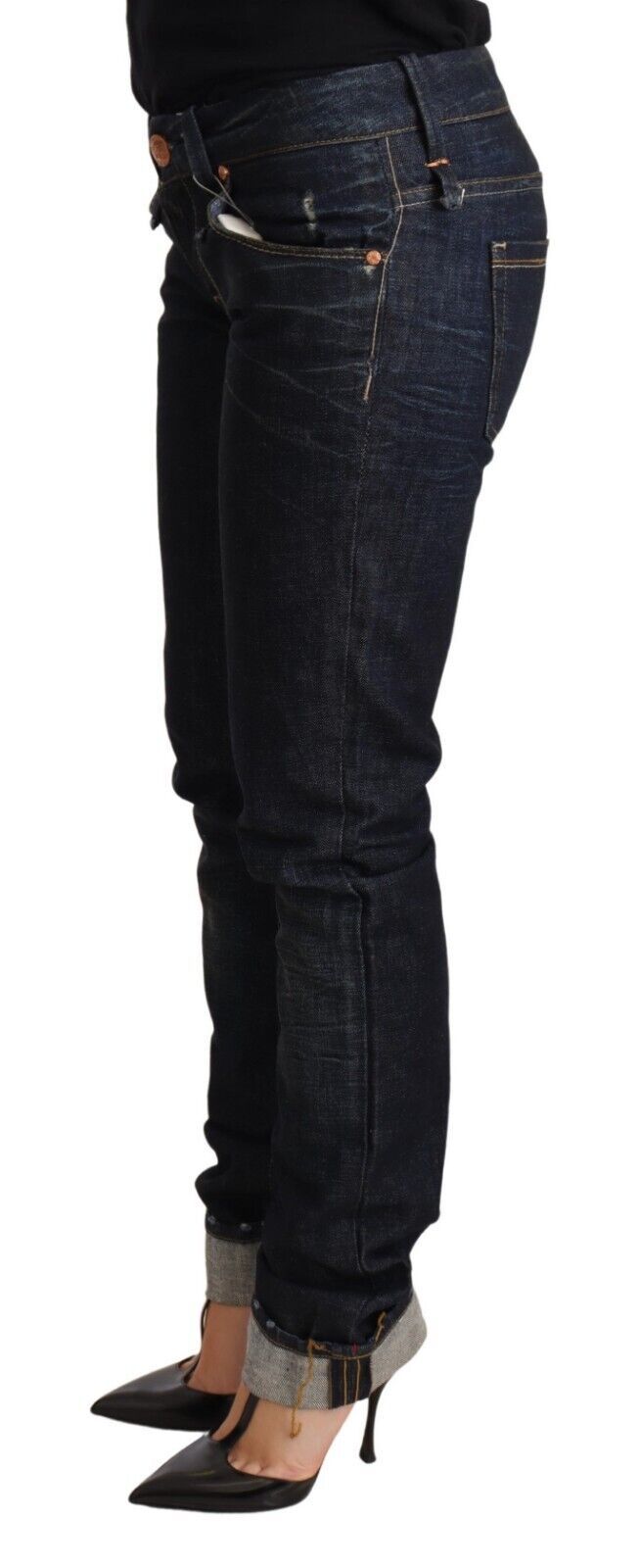 Jean bleu foncé élégant taille basse skinny