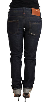 Elegante niedrige Taille dunkle blaue Jeans