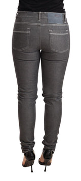 Elegant Gray Mid Waist Skinny Jeans