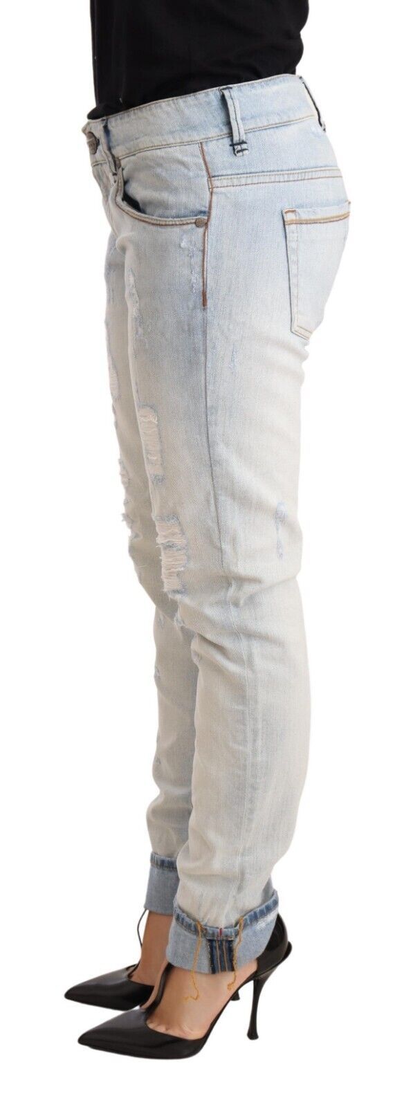 Chic jeans de mezclilla doblada azul claro