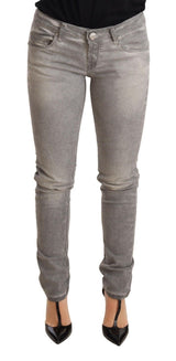 Chic Grey gewaschene schlanke Fit -Baumwolljeans