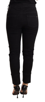 Pantalon de coton noir skinny à taille basse chic