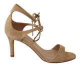 Elegantes tacones de correa de tobillo de gamuza beige