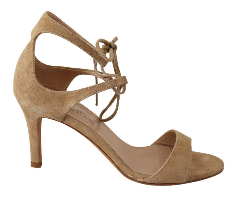 Elegantes tacones de correa de tobillo de gamuza beige