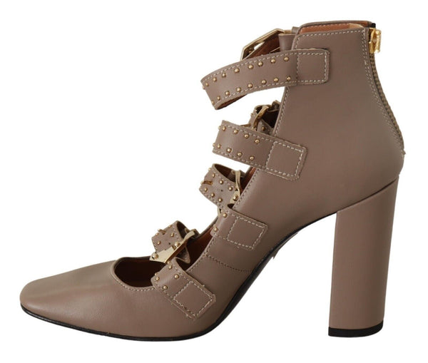 Eleganti tacchi multi-buckle in pelle in marrone