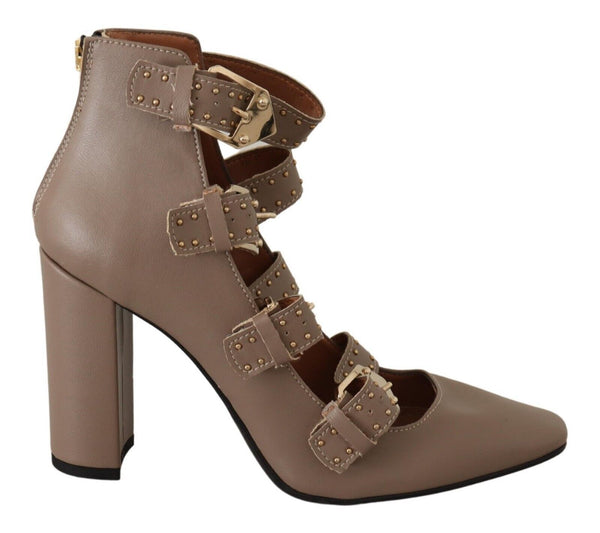 Eleganti tacchi multi-buckle in pelle in marrone