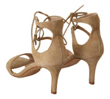 Elegantes tacones de correa de tobillo de gamuza beige