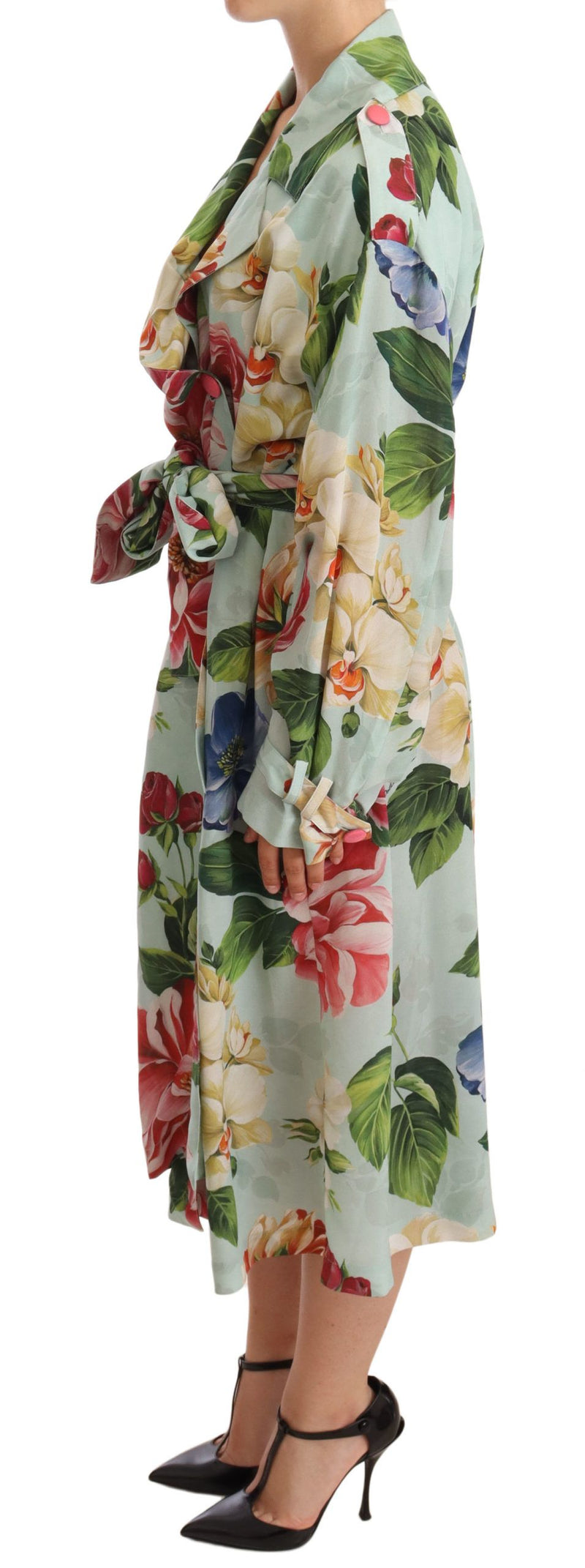 Elegante gabardina de seda floral