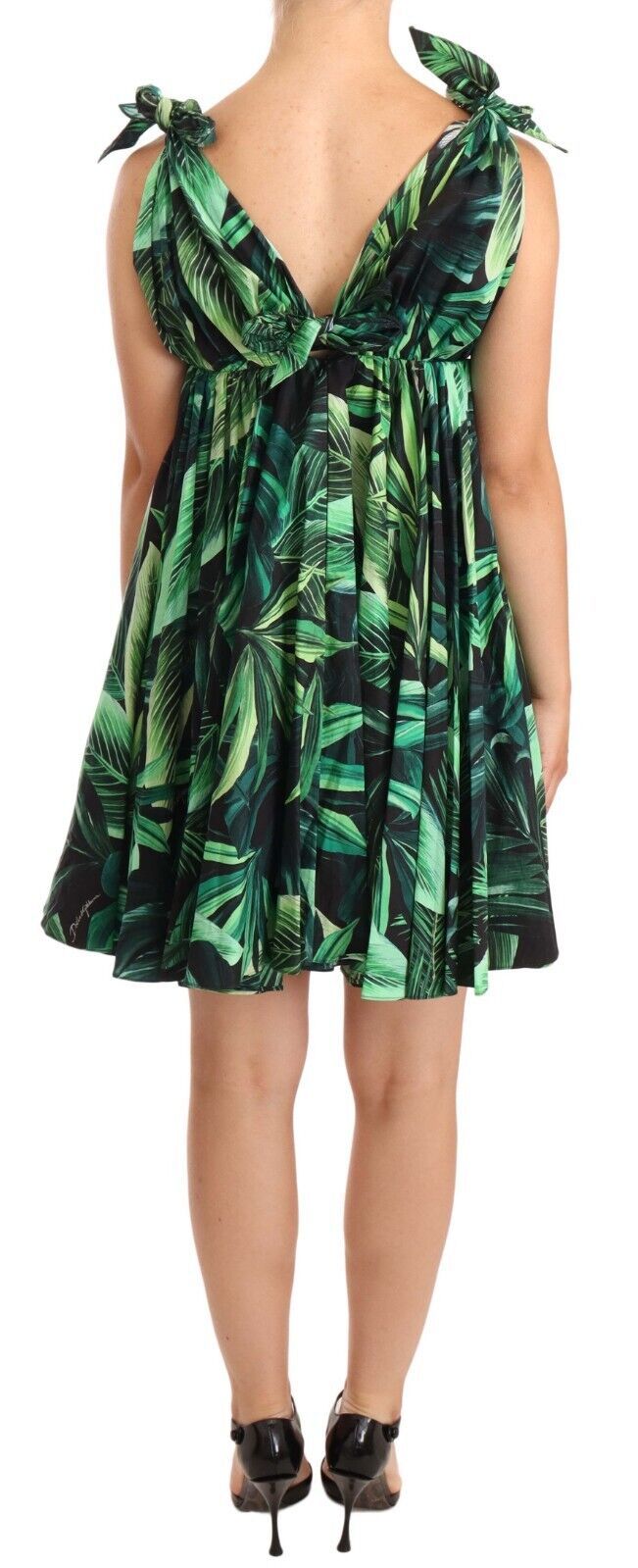 Elegant Fared Mini Robe A-Line in Green Leaf Print