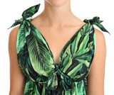 Elegant Fared Mini Robe A-Line in Green Leaf Print