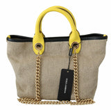 Tote di lino beige con catena d'oro