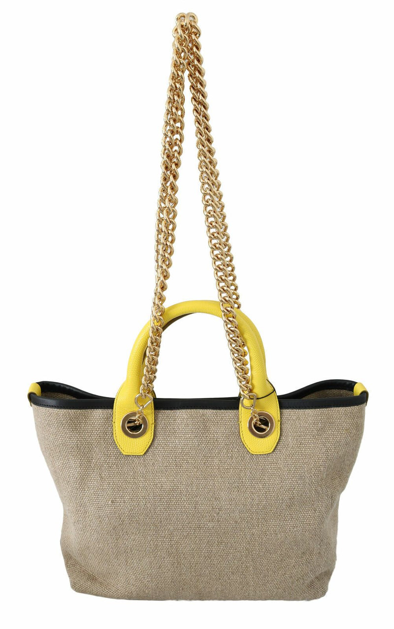 Bolso de lino beige con cadena de oro