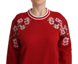 Élégant pull de poule rouge avec motif floral