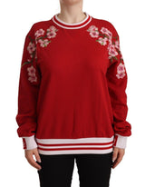 Elegante pullover a equipaggiamento rosso con motivo floreale