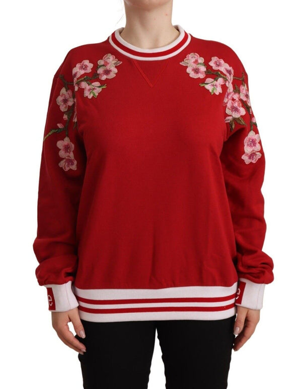 Κομψό κόκκινο pullover crewneck με floral μοτίβο