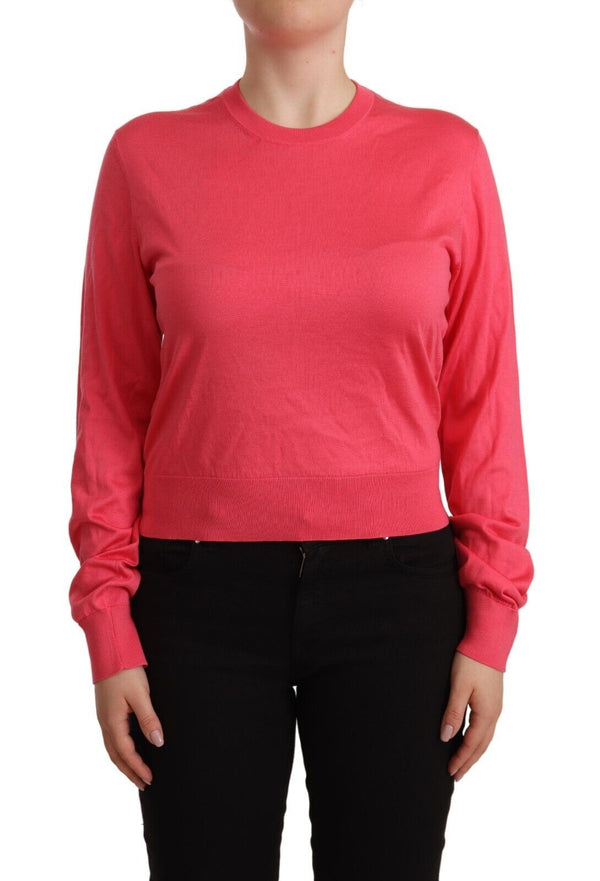 Eleganter rosa Seiden -Crewneck -Pullover