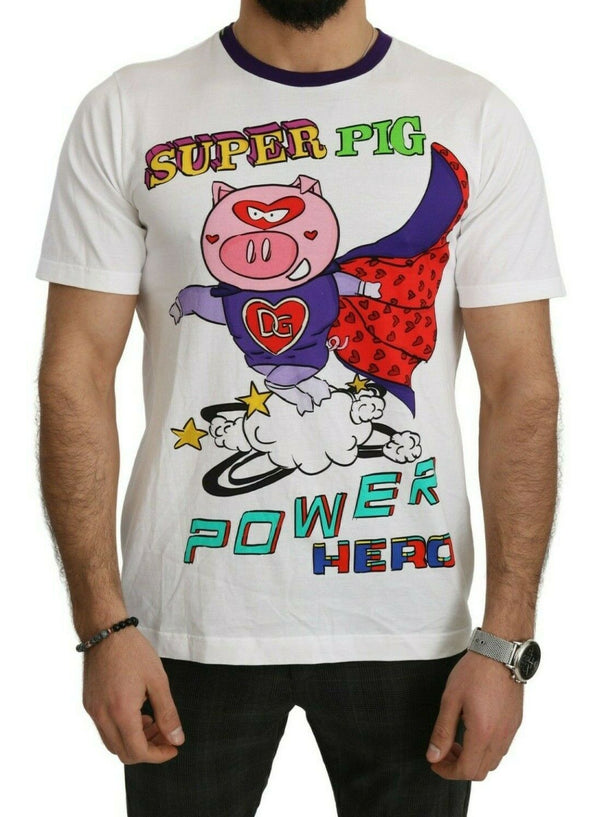 T-shirt de motif de cochon de coton blanc chic