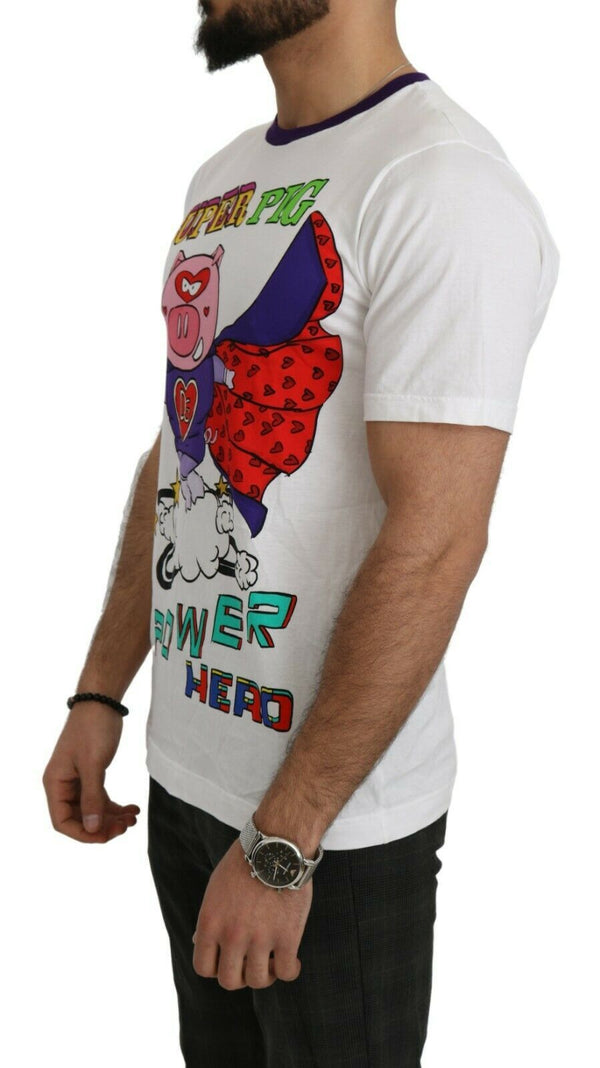 Chic White Cotton Pig Motiv T -Shirt