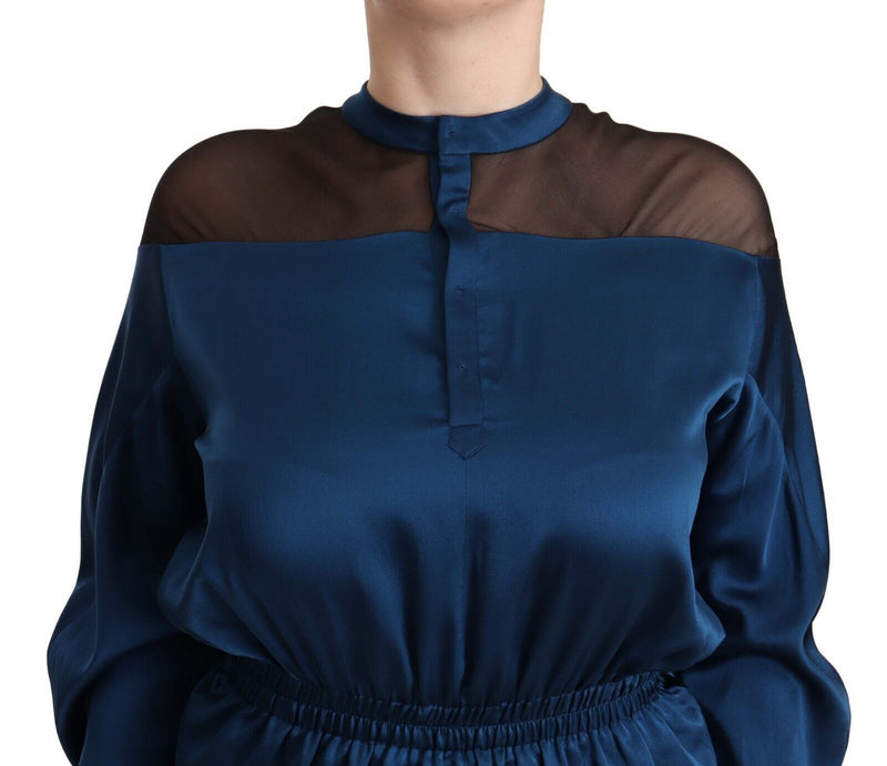 Elegant Crew Neck Silk Blouse en bleu