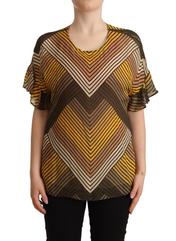 Blusa de manga corta a rayas multicolor