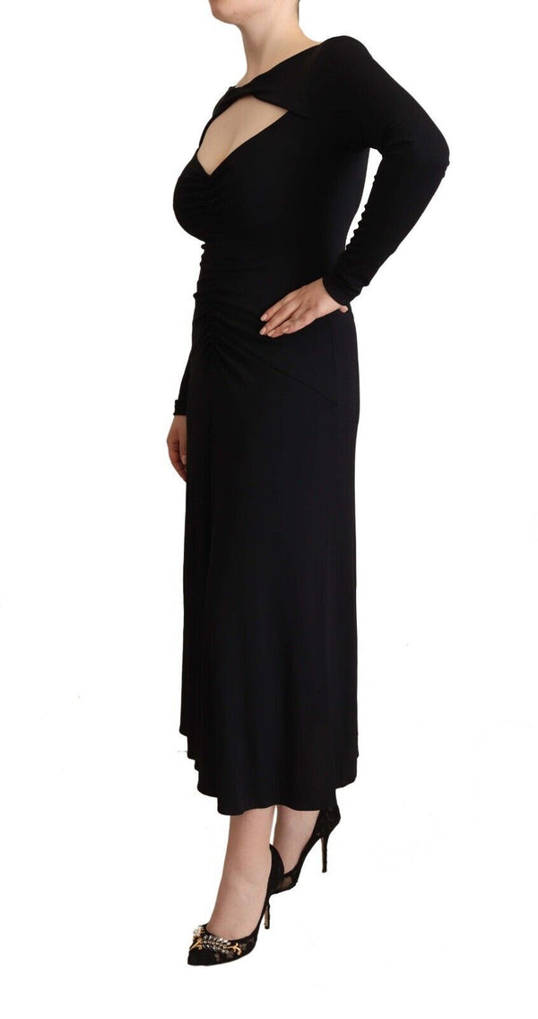 Elegante vestido negro de nylon estirado maxi