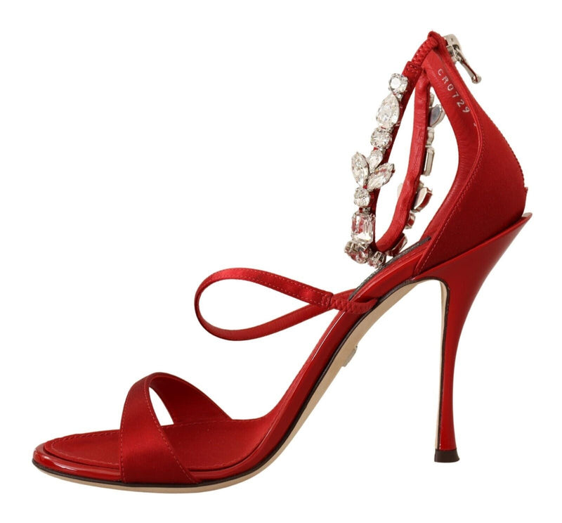 Sandalias de talón de cristal rojo