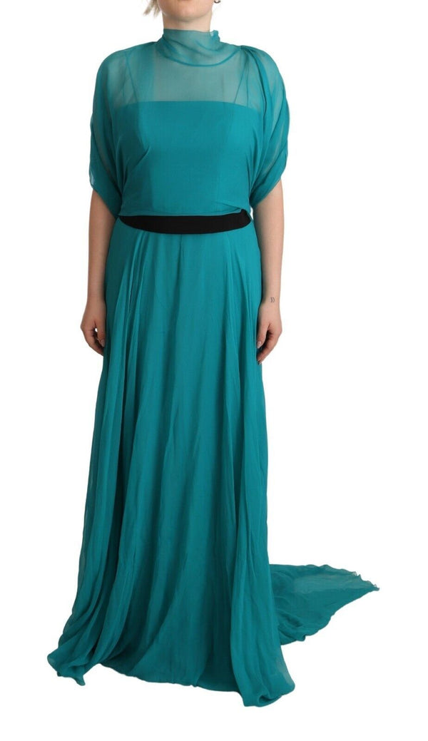 Elegantes Seiden-A-Line-langes Kleid in Blau