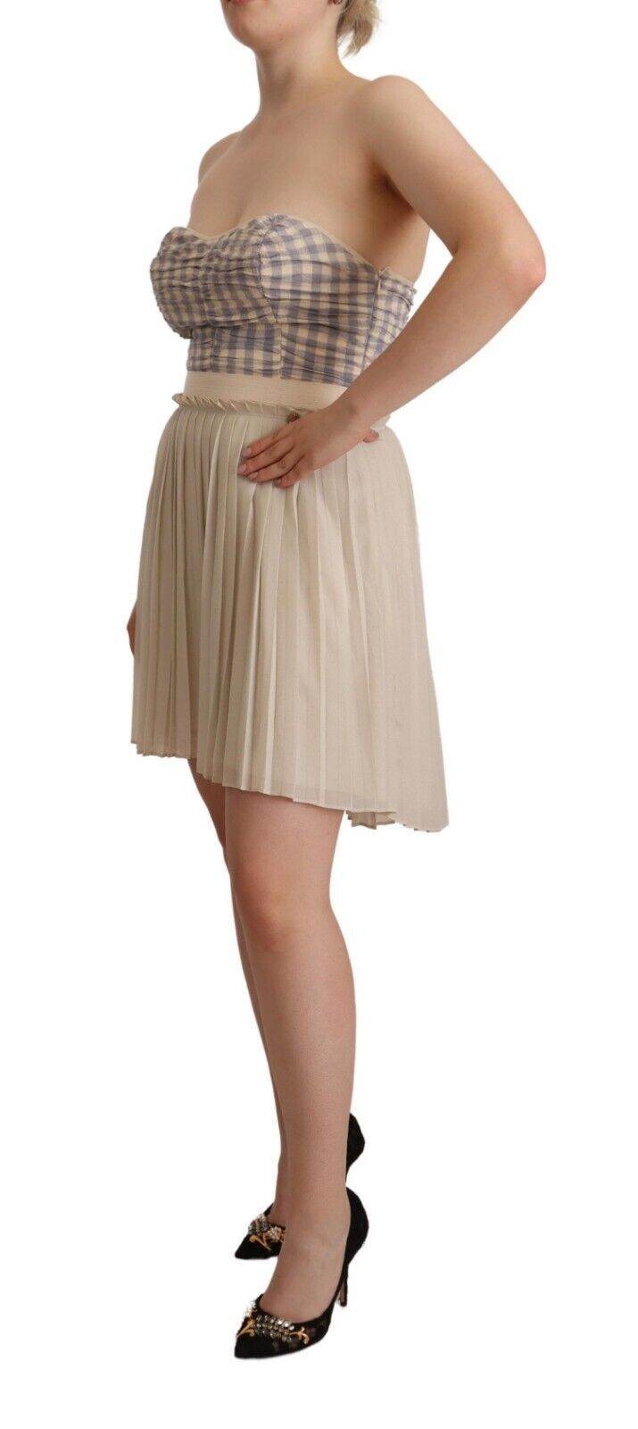 Chic Beige Strapless A-Line Dress