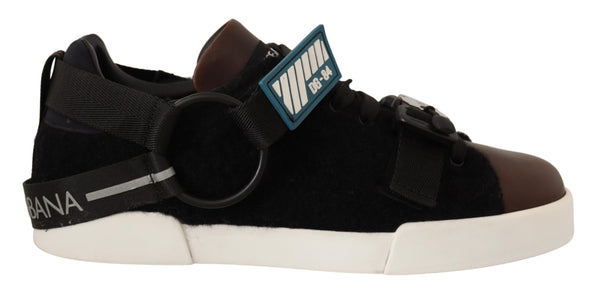 Sneaker in pelle rifinita da shearling