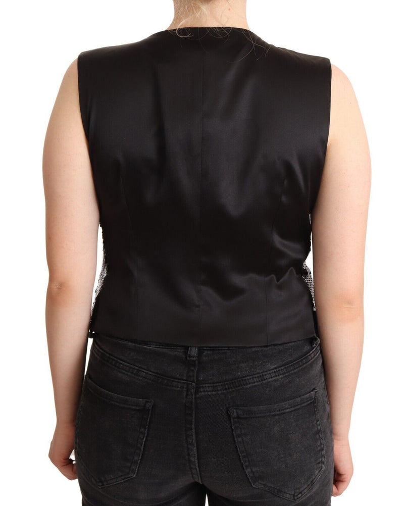 Elegante top de chaleco sin mangas de lentejuelas negras