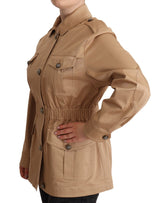 Chic beige botton down cappotto con abbellimenti