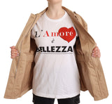 Chic beige botton down cappotto con abbellimenti