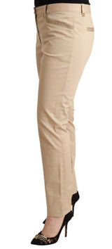 Elegante beige Baumwolle Stretch Dünne Hosen