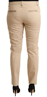 Elegante beige Baumwolle Stretch Dünne Hosen