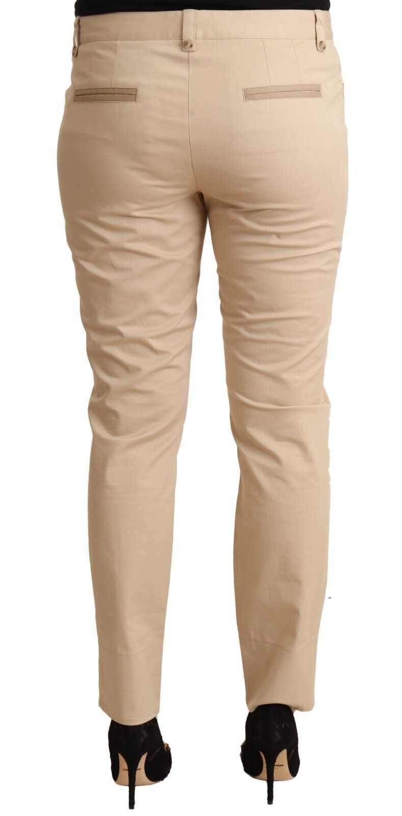 Eleganti pantaloni magri in cotone beige