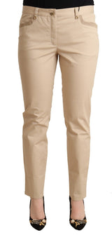 Elegante beige Baumwolle Stretch Dünne Hosen