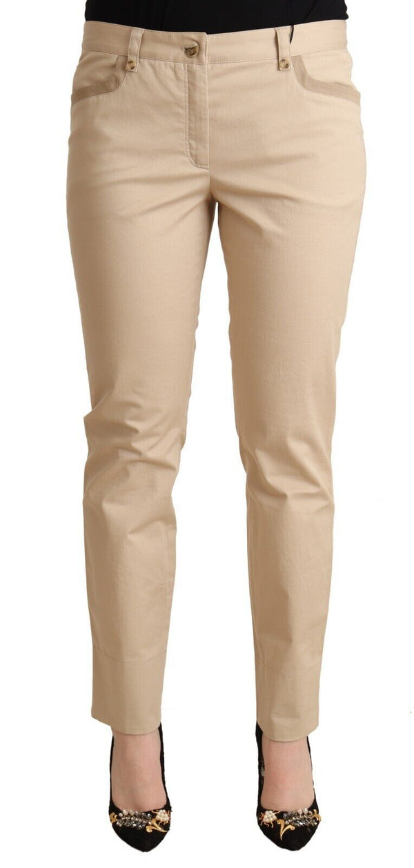 Eleganti pantaloni magri in cotone beige