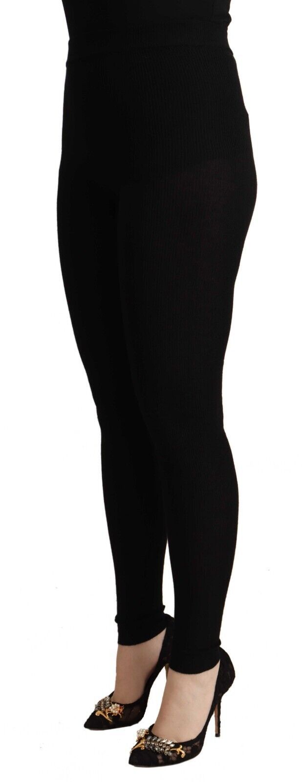 Pantalons de collants en cachemire noir et taille noire