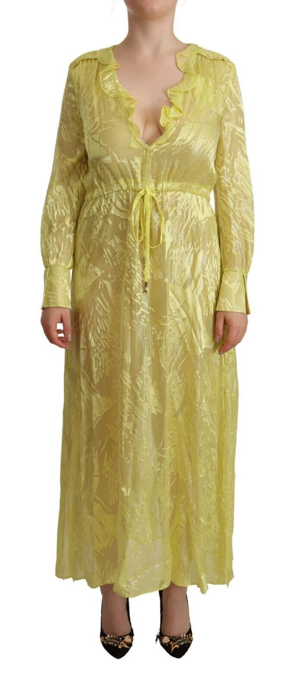 Sunshine Silk Blend Maxi Dress - Long Sleeves & Plunge