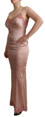 Elegante vestito maxi bodycon in pizzo rosa