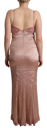 Elegante vestito maxi bodycon in pizzo rosa