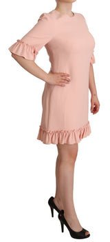 Ruffled Sleeve Sheath Dress in Pink