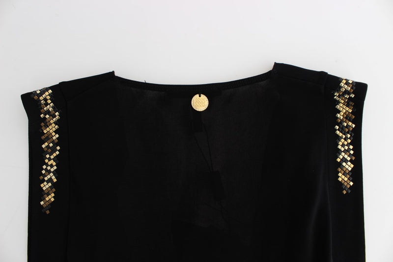 Élégant mini robe noire sans manches avec des détails d'or