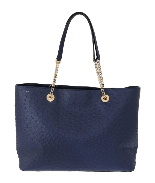 Elegante borsa in pelle di struzzo in blu