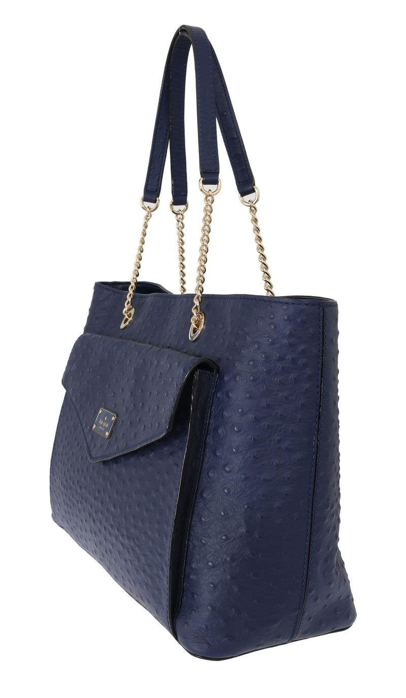 Elegante borsa in pelle di struzzo in blu