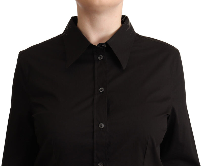 Elegante Top de cuello de mezcla de algodón negro