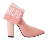 Chic Pink Wildleder -Knöchelstiefel mit Logo -Socken